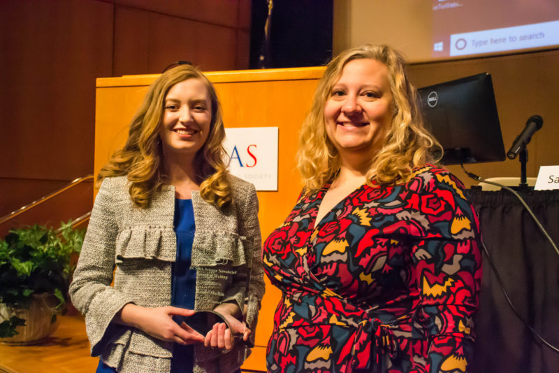 Emily Mullin receives the 2017 Newsbrief Award.,